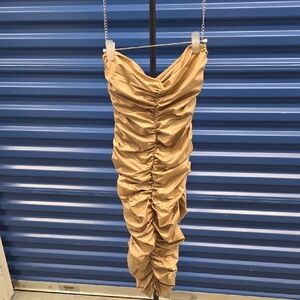 Forever 21 Tan Ruched Midi Dress